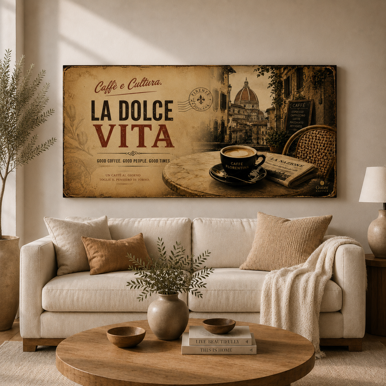Guter Kaffee - Vintage Italy Coffee Wall Art | Digital Download | Luxury European Café Printable | 60x30 Landscape Print