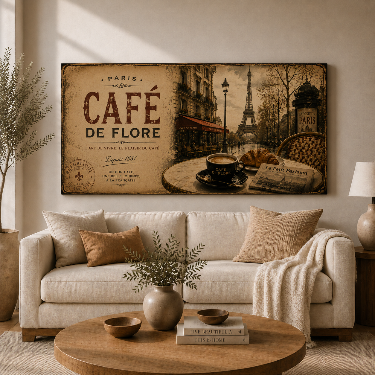 Guter Kaffee - Vintage Paris Coffee Wall Art | Digital Download | Luxury European Café Printable | 60x30 Landscape Print