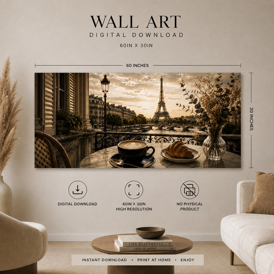 Guter Kaffee - Paris Coffee Wall Art | Digital Download | Luxury European Café Printable | 60x30 Landscape Print