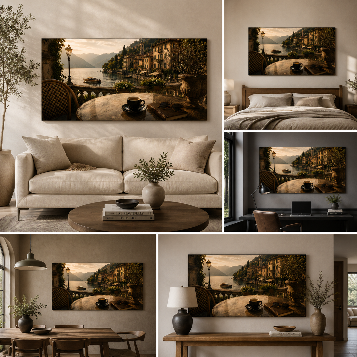 Guter Kaffee - Italian Lakeside Coffee Wall Art | Digital Download | Luxury European Café Printable | 60x30 Landscape Print