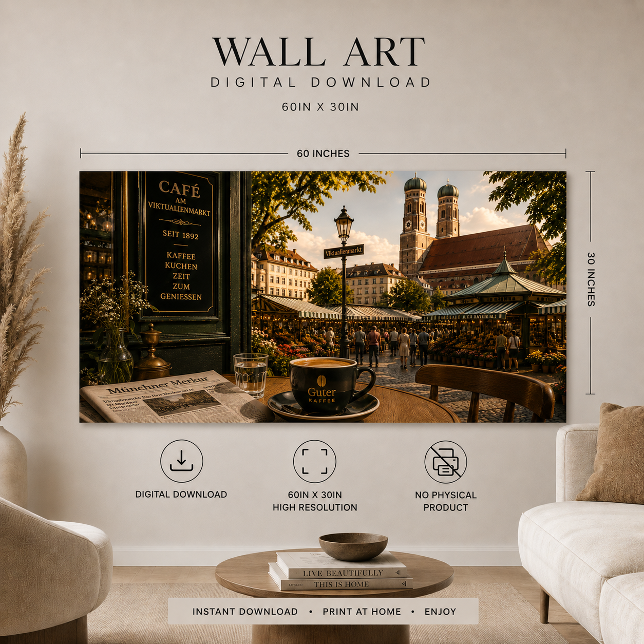 Guter Kaffee - Munich Coffee Wall Art | Instant Digital Download | Luxury European Café Printable | 60x30 Landscape Print